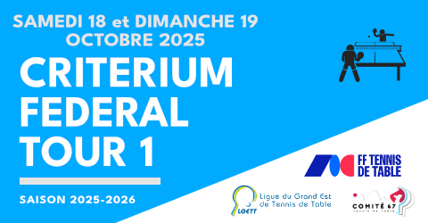 FFTT - Critérium Fédéral 2025/2026 Tour 1