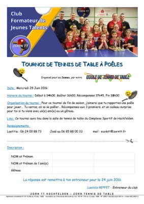Invitation Tournoi Jeunes Fin de saison 2016