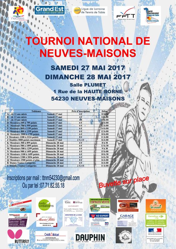 Affiche Tournoi National de Neuves-Maisons (54) 2017