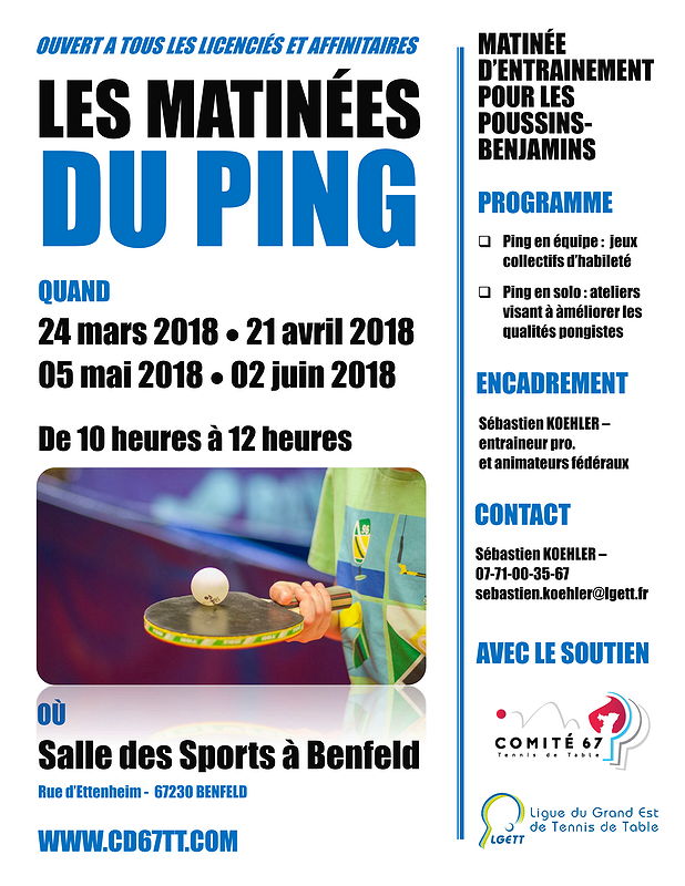 Affiche Les matinées du Ping pour les poussins-benjamins