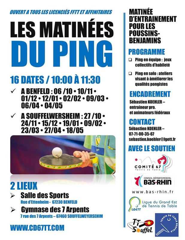 Affiche des mes matinées du Ping 2018-2019