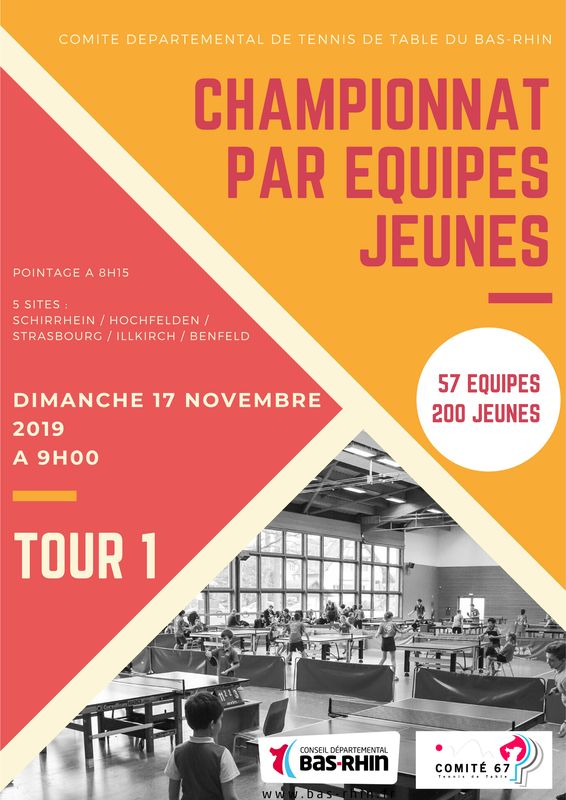 FFTT - Championnat dépt. équipes jeunes 2019/2020 1er tour : Convocation