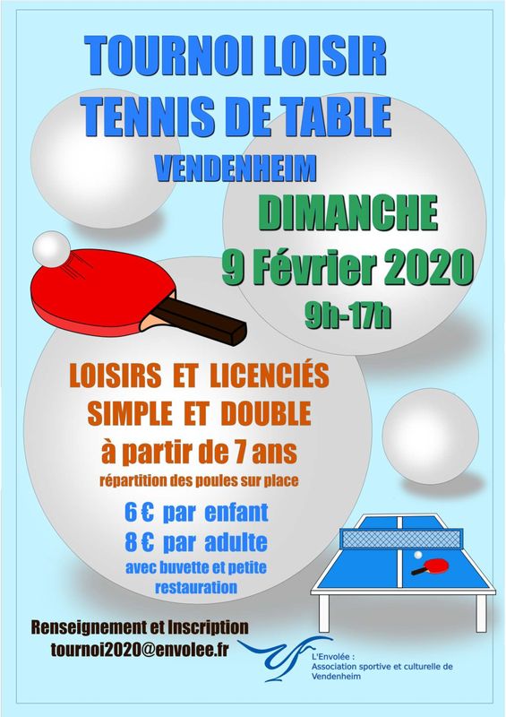 Tournoi Loisirs de Tennis de Table de Vendenheim 2020