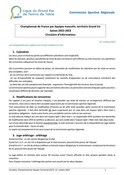 Circulaire du championnat par équipes 2022-2023