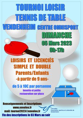 Tournoi Loisirs de Tennis de Table de Vendenheim 2023