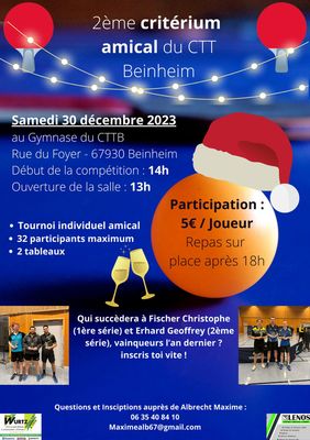 Affiche 2ème critérium amical du CTT Beinheim