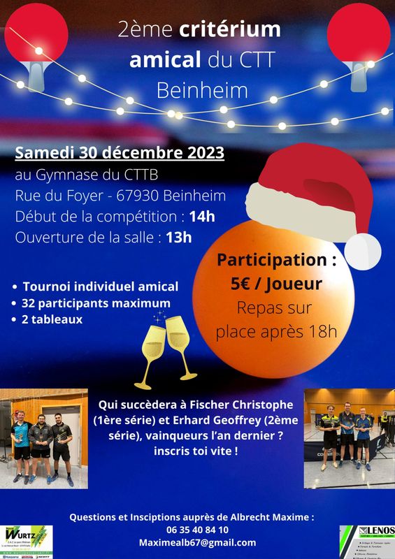 Affiche 2ème critérium amical du CTT Beinheim