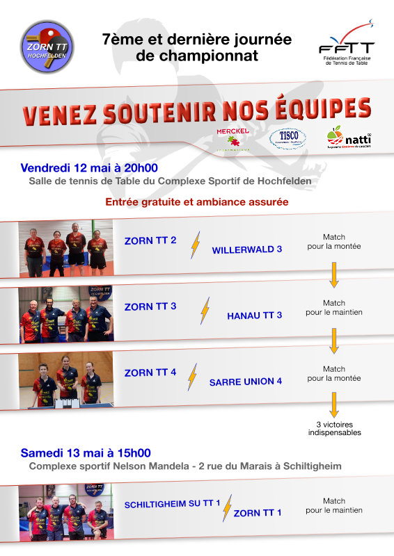 AFFICHE 7ème et dernière journée en championnat FFTT