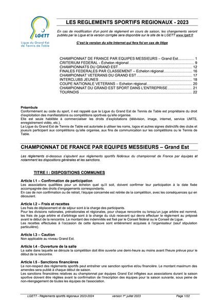Règlement sportifs régionaux 2023-2024