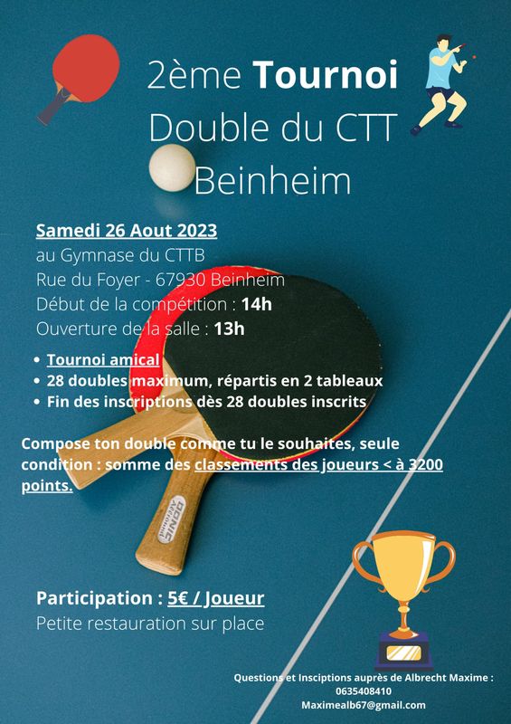 Affiche 2ème Tournoi Double du CTT Beinheim