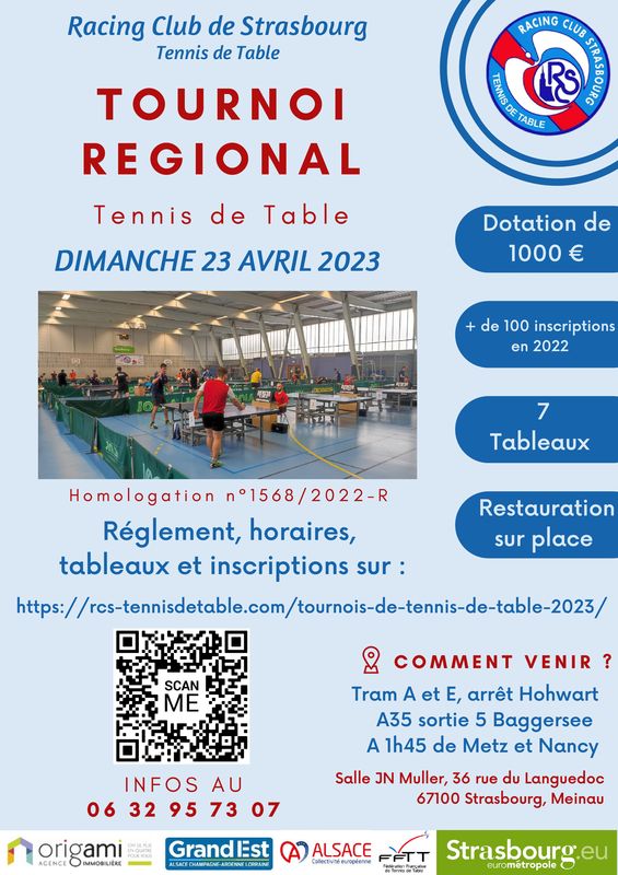 Tournoi régional FFTT du RCS 2023