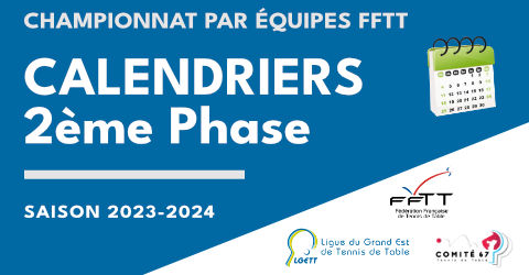 FFTT - Championnat par équipes - Calendriers Ph2 2023-2024