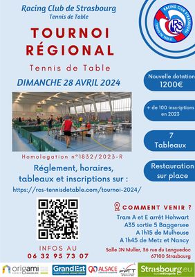 Tournoi régional FFTT du RCS 2024