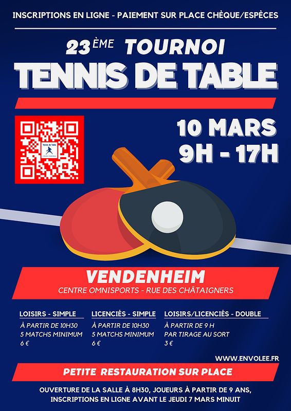 Tournoi Loisirs de Tennis de Table de Vendenheim 2024
