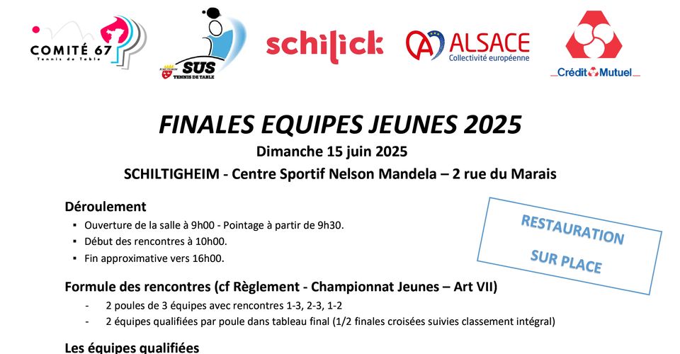 FFTT - Finales Championnat dépt. équipes jeunes 2024/2025 : Convocation