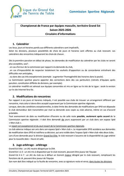 Circulaire du championnat par équipes 2025-2026