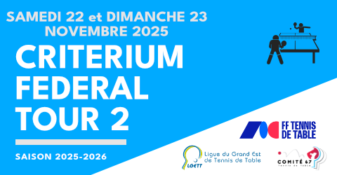 FFTT - Critérium Fédéral 2025/2026 Tour 2