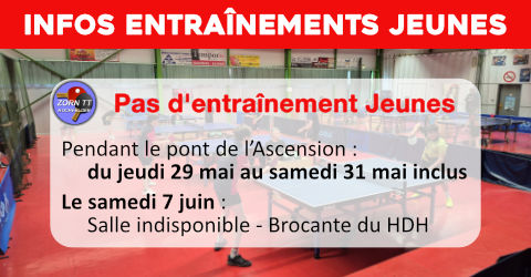 Infos entraînements Jeunes - Zorn TT Hochfelden