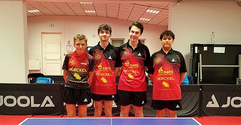 Équipe 3 FFTT avec Thibault, Antony, Lucas et James