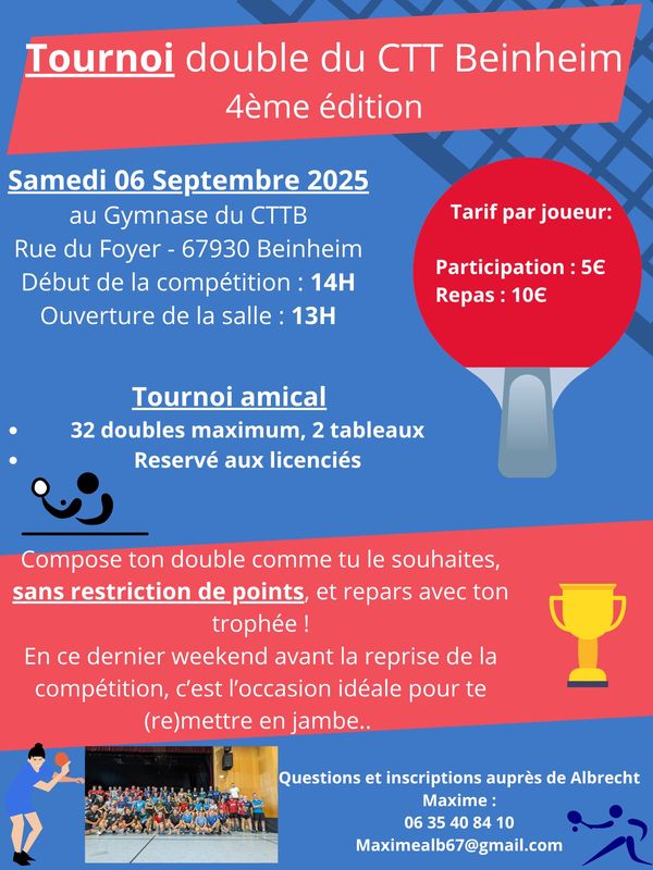 Affiche 4ème Tournoi Double du CTT Beinheim