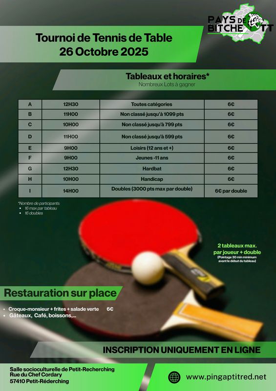 Tournoi Pays de Bitche TT à Petit-Réderching (57)