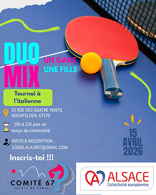 Mercredi 15 avril 2026 20h - DUO MIX à Zorn TT Hochfelden
