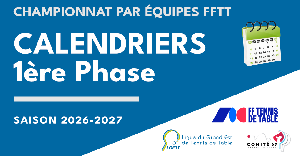 FFTT - Championnat par équipes - Calendriers Ph1 2026-2027