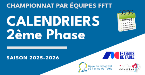 FFTT - Championnat par équipes - Calendriers Ph2 2025-2026