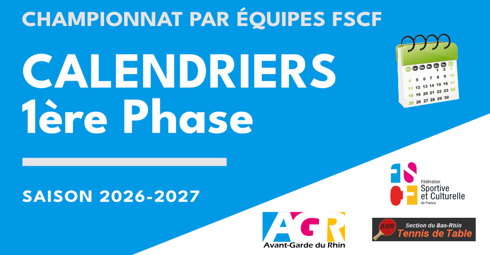 FSCF - Championnat par équipes - Calendriers Ph1 2026-2027