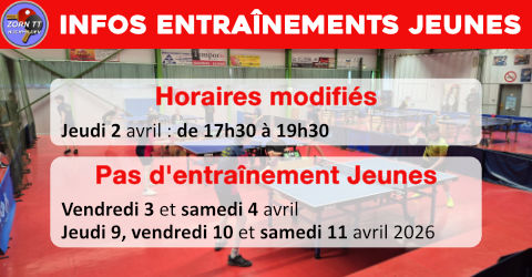 Infos entraînements Jeunes - Zorn TT Hochfelden