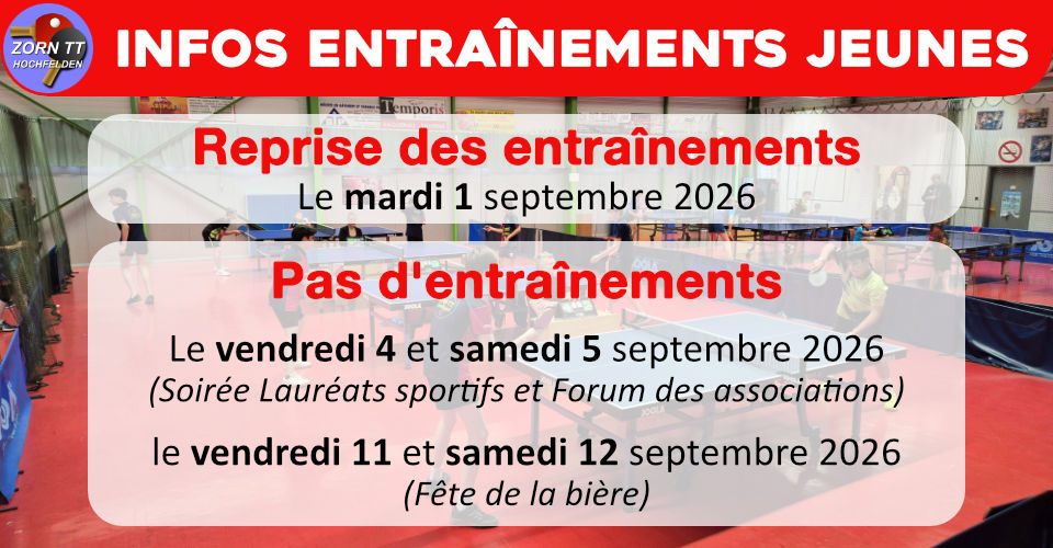 Infos entraînements Jeunes - Zorn TT Hochfelden