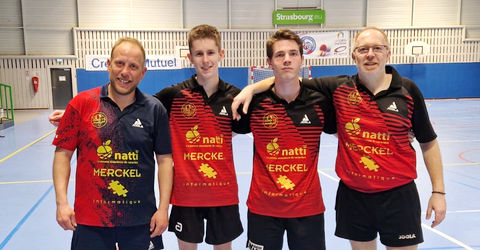Équipe 1 FFTT avec Justin, Eliott, Paul et Christian