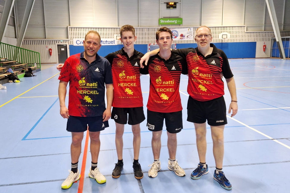 Équipe 1 FFTT avec Justin, Eliott, Paul et Christian