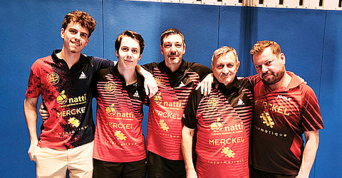 Équipe 3 FFTT avec Titouan, Lucas, Bruno, Patrick (capt.) et Olivier