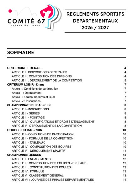Règlement sportifs départementaux 2026-2027