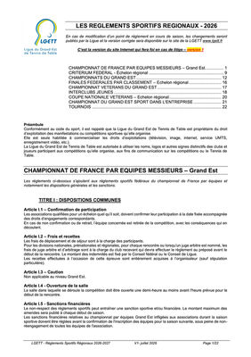 Règlement sportifs régionaux 2026-2027