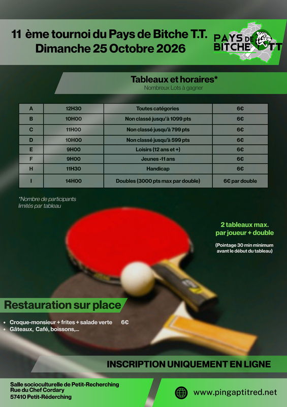 Tournoi Pays de Bitche TT à Petit-Réderching (57)
